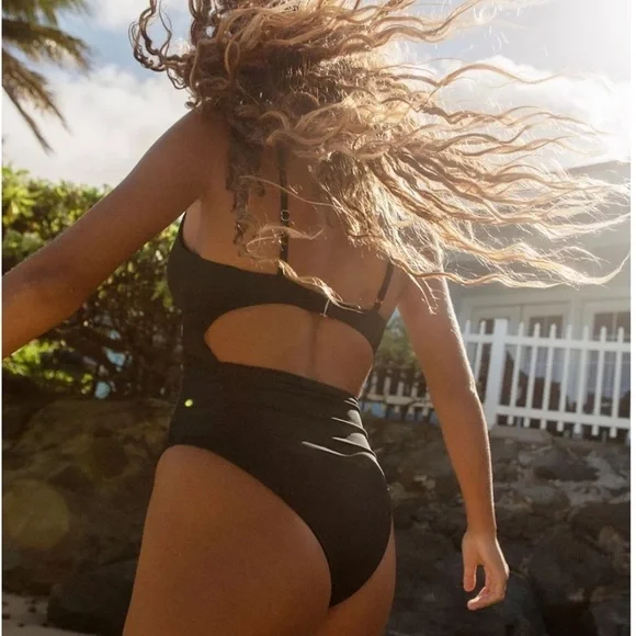 Urban Outfitters Out From Under Monica Double Tie One Piece Swimsuit Black Sz L - Picture 3 of 11